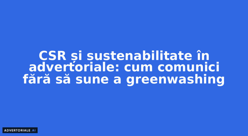 CSR și sustenabilitate în advertoriale: cum comunici fără să sune a greenwashing